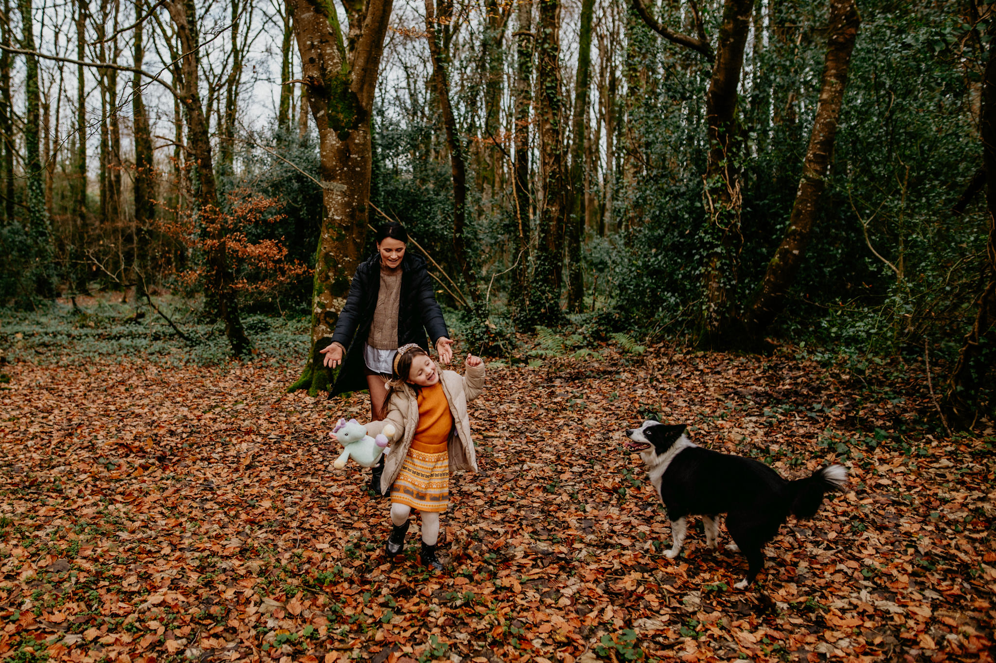 Family-with-border-collie-dog-dancing-in-Virginia-Deerpark-Forest-kristina-kelly-photography